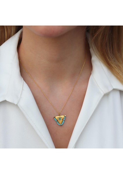 Turkuaz Taşlı Gold Kaplama Tılsım Kolye modelleri