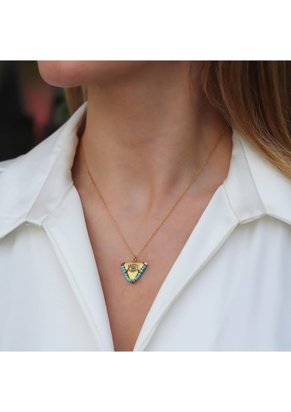 Turkuaz Taşlı Gold Kaplama Tılsım Kolye fırsatları