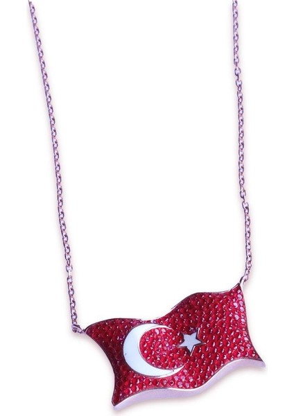 Türk Bayrağı Zirkon Taşlı Rose Gold Kaplama Gümüş Kolye modelleri