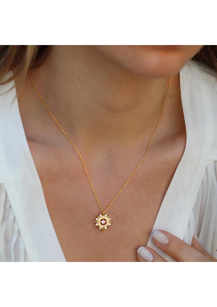Pembe Zirkon Taşlı Gold Kaplama Lodestar Gümüş Kolye
