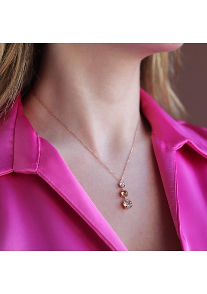Renkli Swarovski Taşlı Rose Gold Kaplama Gümüş Kolye
