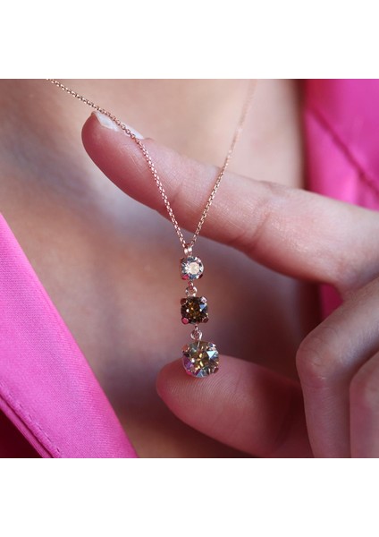 Renkli Swarovski Taşlı Rose Gold Kaplama Gümüş Kolye modelleri