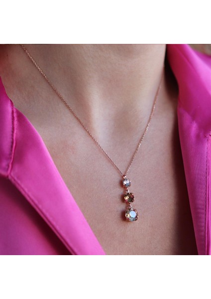 Renkli Swarovski Taşlı Rose Gold Kaplama Gümüş Kolye fırsatları
