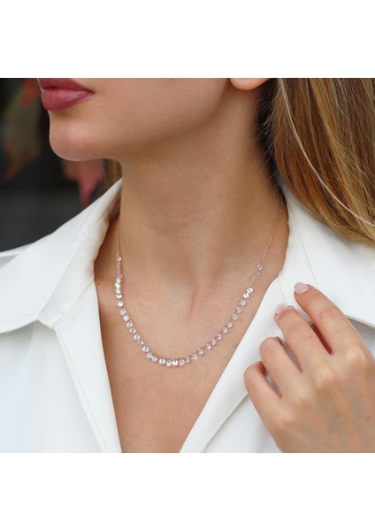 Rose Gold Kaplama Sıra Zirkon Taş Gümüş Kolye modelleri