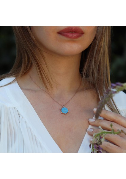 Çift Taraflı Mine Işli Allah Yazılı Rose Gold Kaplama Gümüş Kolye