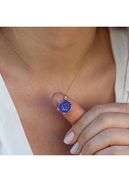 Çift Taraflı Mine Işli Allah Yazılı Rose Gold Kaplama Gümüş Kolye fırsatları