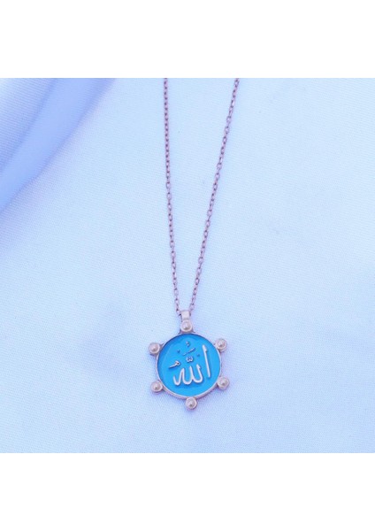 Çift Taraflı Mine Işli Allah Yazılı Rose Gold Kaplama Gümüş Kolye indirimleri