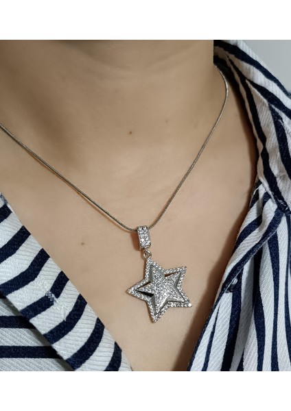 1.sınıf Çelik Kararma Yapmaz Zirkon Taşlı Yıldız Figürlü Silver Kolye