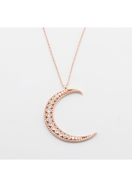 Zirkon Taşlı Rose Gold Kaplama Ay Gümüş Kolye fiyatları