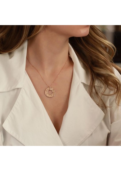 Arapça Yazılı Zirkon Taşlı Rose Gold Kaplama Yuvarlak Gümüş Kolye fiyatları