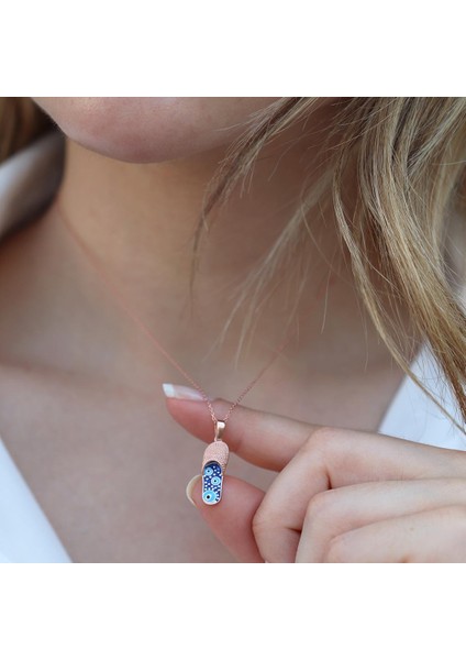 Nazar Boncuklu Rose Gold Kaplama Terlik Gümüş Kolye modelleri