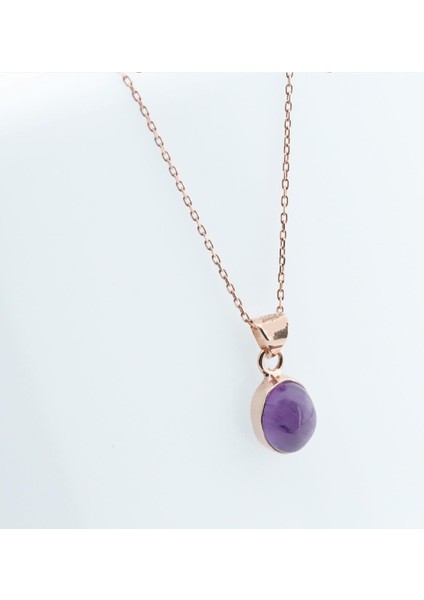Ametist Doğal Taş Rose Gold Kaplama Gümüş Kolye