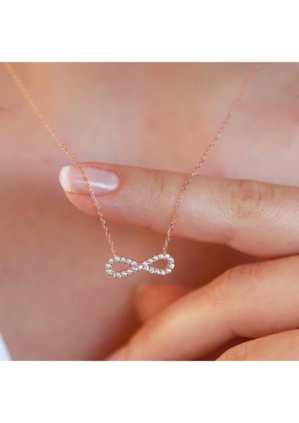 Ince Sonsuzluk Zirkon Taşlı Rose Gold Kaplama Gümüş Kolye
