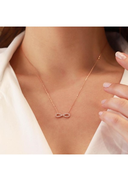 Ince Sonsuzluk Zirkon Taşlı Rose Gold Kaplama Gümüş Kolye fiyatları