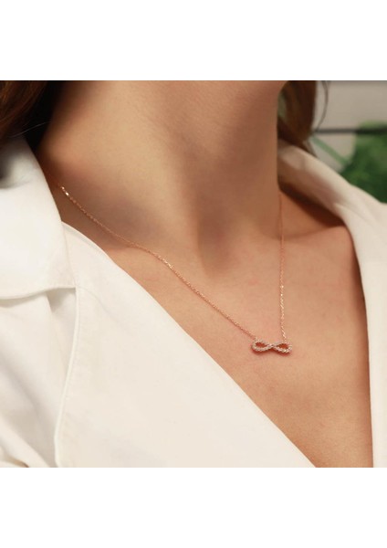 Ince Sonsuzluk Zirkon Taşlı Rose Gold Kaplama Gümüş Kolye modelleri