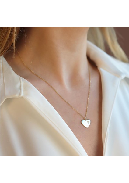 Pırlanta Taşlı 0.02 Ct Kalp Modeli Gold Micron Kaplama Gümüş Kolye fiyatları