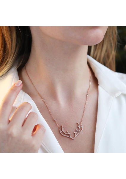 Geyik Model Rose Gold Kaplama Gümüş Kolye