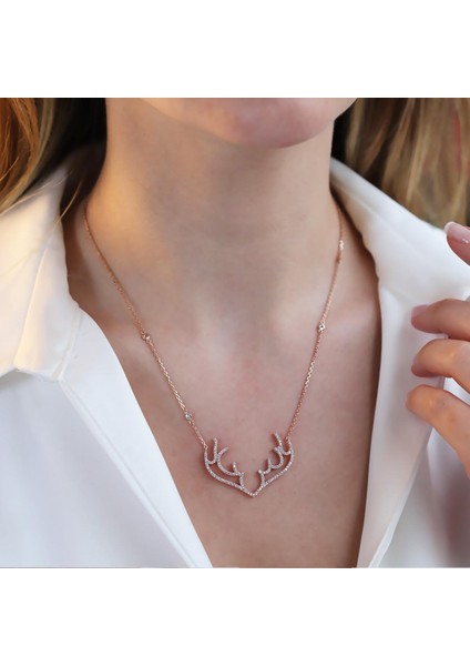 Geyik Model Rose Gold Kaplama Gümüş Kolye