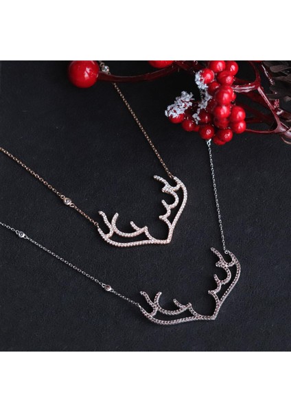 Geyik Model Rose Gold Kaplama Gümüş Kolye