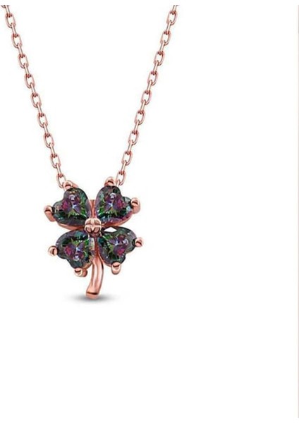 Mistik Topaz Taşlı Mini Yonca Figürlü Rose Gold Kaplama Gümüş Kolye modelleri