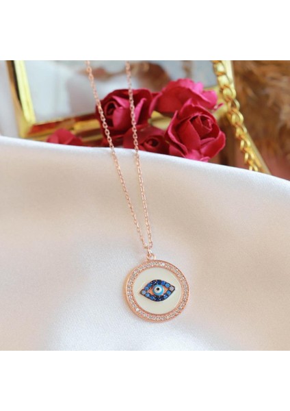 Göz Model Zirkon Taş Çerçeveli Rose Gold Kaplama Gümüş Kolye fiyatları