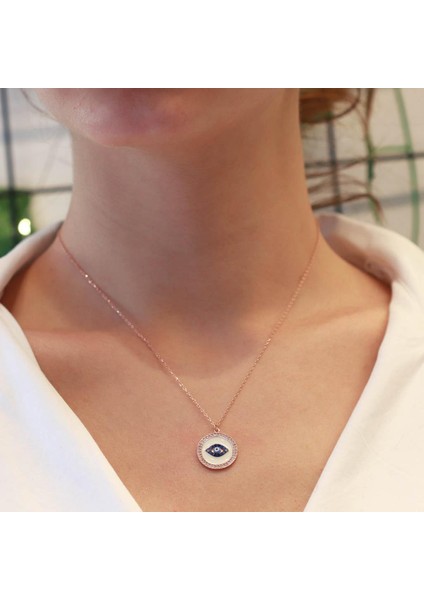 Göz Model Zirkon Taş Çerçeveli Rose Gold Kaplama Gümüş Kolye modelleri