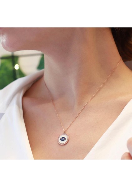 Göz Model Zirkon Taş Çerçeveli Rose Gold Kaplama Gümüş Kolye fırsatları