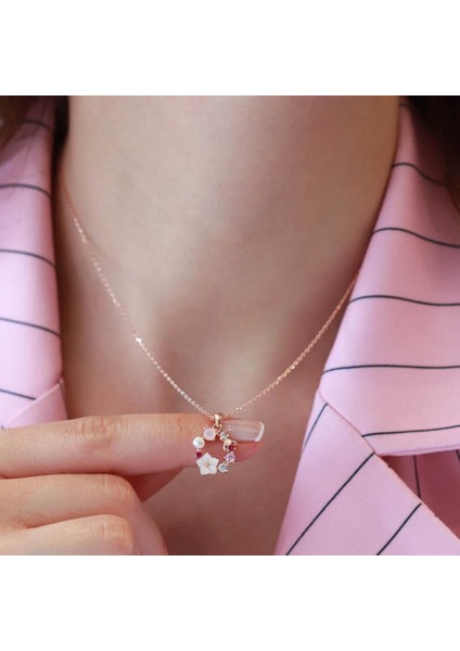 Inci ve Çiçek Motifli Rose Gold Kaplama Gümüş Kolye