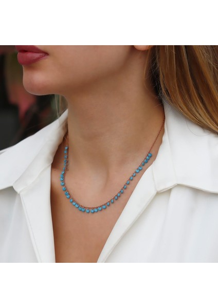 Sıra Turkuaz Taşlı Rose Gold Gümüş Kolye fiyatları