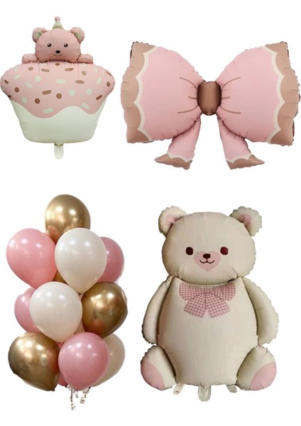 Baby Shower Retro Ayıcık Temalı Kız Bebek Kutlama Seti