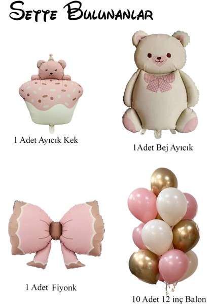 Baby Shower Retro Ayıcık Temalı Kız Bebek Kutlama Seti