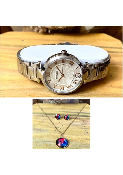 Çelik Kadın Kol SAATI+%100ÇELIK Kolye&küpe Hediye Set modelleri