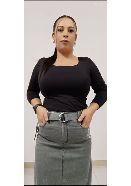 Büyük Beden Ince Denim Kumaş Full Likralı Kemerli 95 cm Bilek Boy Uzun Etek modelleri