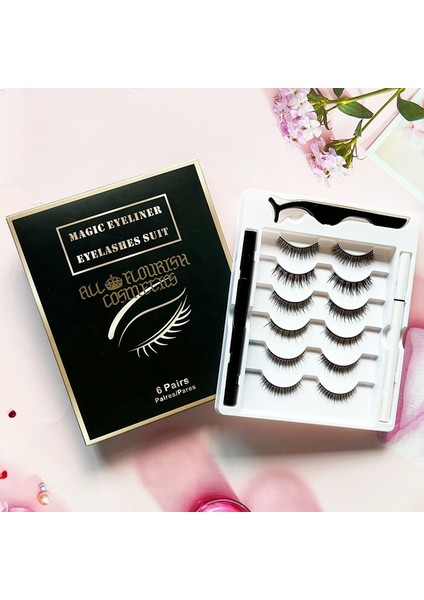 6'lı Takma Kirpik Seti 2 Adet Sihirli Şeffaf ve Siyah Eyeliner Yapıştırıcı Takma Apartı Hediye