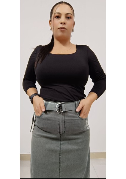 Büyük Beden Ince Denim Kumaş Full Likralı Kemerli 95 cm Bilek Boy Uzun Etek modelleri