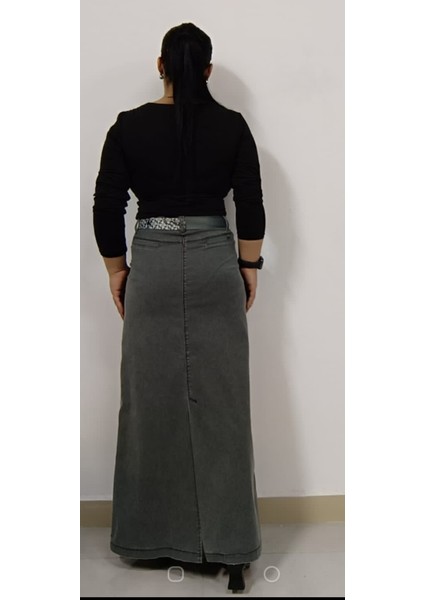 Büyük Beden Ince Denim Kumaş Full Likralı Kemerli 95 cm Bilek Boy Uzun Etek indirimleri