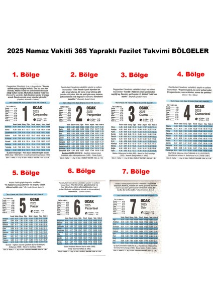2025 Yılı Fazilet Takvimi Namaz Vakitli 365 Yapraklı Duvar Takvimi 1 2 3 4 5 6 7 Bölge Seçenekli
