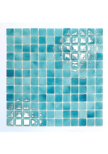 Mutfak Tezgah Arası, Havuz, Banyo, Sauna, Spa, ve Yaşam Alanlarının Tüm Yüzeyleri İçin. 25X25 mm P. Açık Turkuaz. 31.5X31.5 cm. Fileli Cam Mozaik. ( 1 M2 Fiyatıdır )
