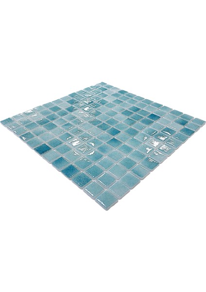 Mutfak Tezgah Arası, Havuz, Banyo, Sauna, Spa, ve Yaşam Alanlarının Tüm Yüzeyleri İçin. 25X25 mm P. Açık Turkuaz. 31.5X31.5 cm. Fileli Cam Mozaik. ( 1 M2 Fiyatıdır ) modelleri