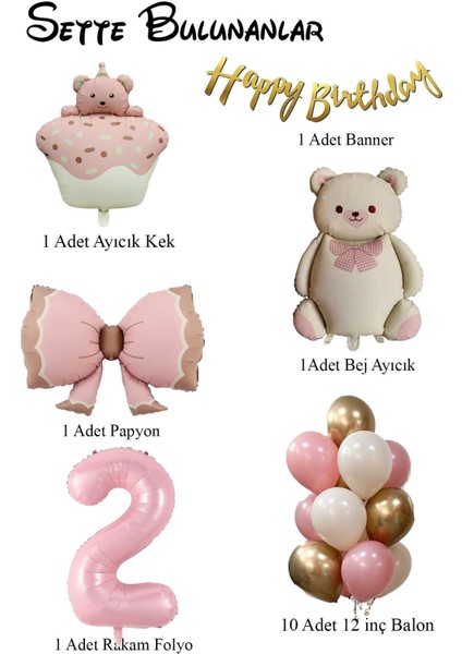 Retro 2 Yaş Ayıcık Temalı Kız Bebek Konsept Doğum Günü Seti fiyatları
