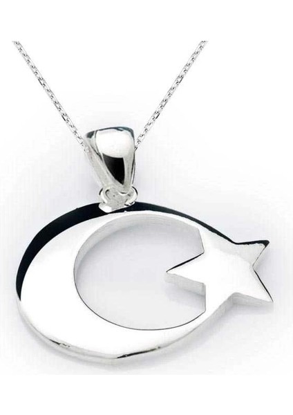 Gümüş Ay Yıldız Bayrak Kolye