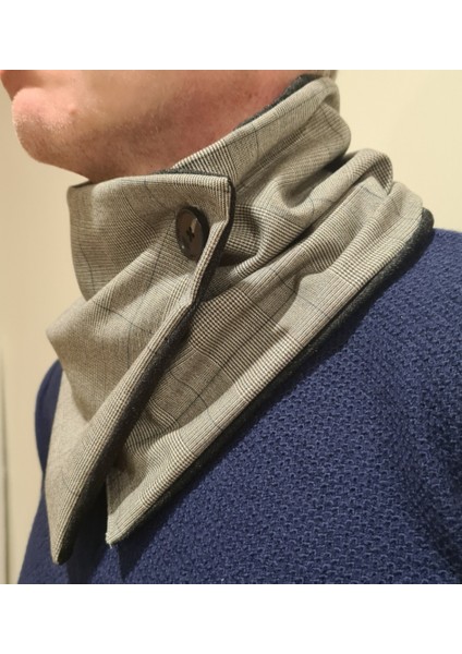 Yeni Model, Kışlık Açık Gri Flanel Kumaş Erkek Boyunluk-5