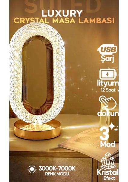 Lüks Kristal LED Masa Lambası USB Şarj Edilebilir