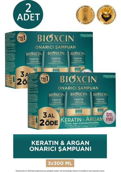 Keratin ve Argan Onarıcı Şampuan 300 ml - 3 Al 2 Öde 2 Adet