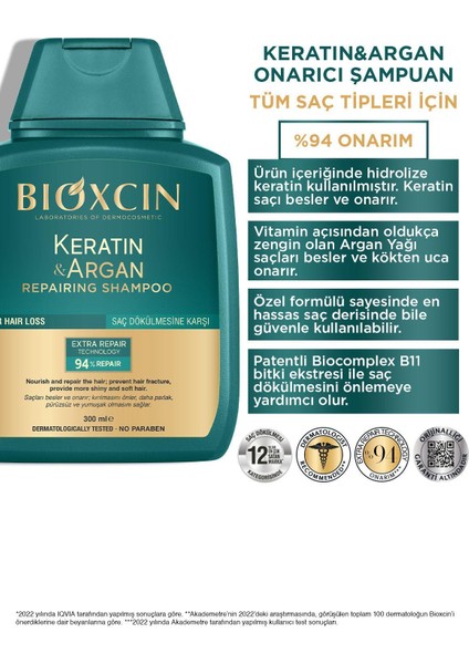 Keratin ve Argan Onarıcı Şampuan 300 ml - 3 Al 2 Öde 2 Adet