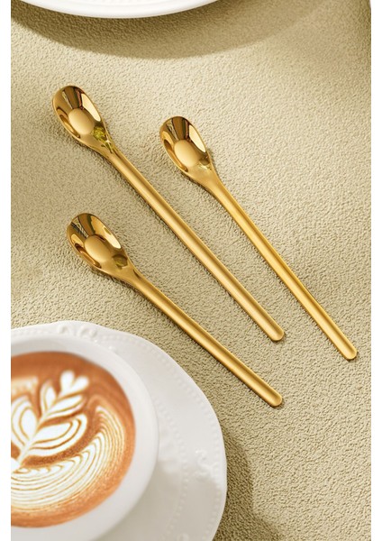 304 Çelik 15,5 cm Gold Kahve Latte Meyvesuyu Kokteyl Barmen Kaşığı CIN942SR