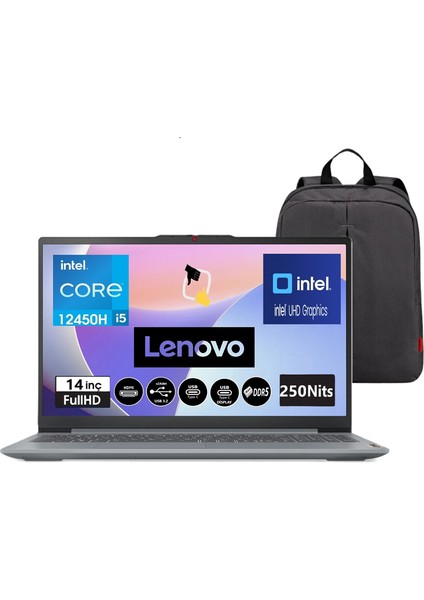 Ideapad Slim 3 Intel Core I5 12450H 8gb Lpddr5 512GB SSD Windows 11 Pro 14" Fhd Taşınabilir Bilgisayar 83EQ0066TR Snertech Çanta