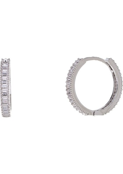 3 mm Baget Taşlı 925 Ayar Gümüş 20 mm Kadın Halka Küpe