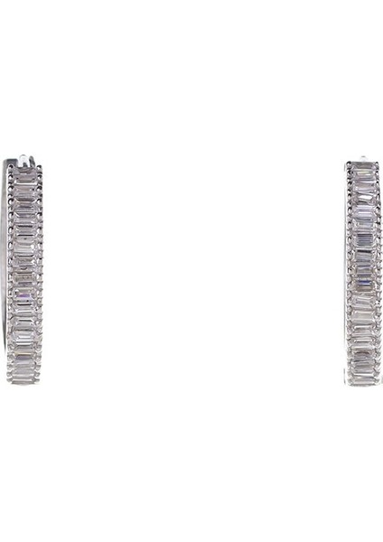 3 mm Baget Taşlı 925 Ayar Gümüş 20 mm Kadın Halka Küpe fiyatları