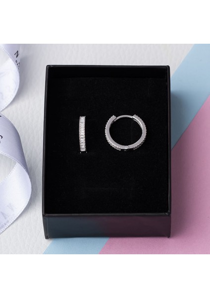 3 mm Baget Taşlı 925 Ayar Gümüş 20 mm Kadın Halka Küpe fırsatları